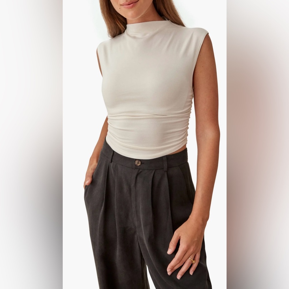 Reformation Lindy Ruched Organic Cotton Crop Top